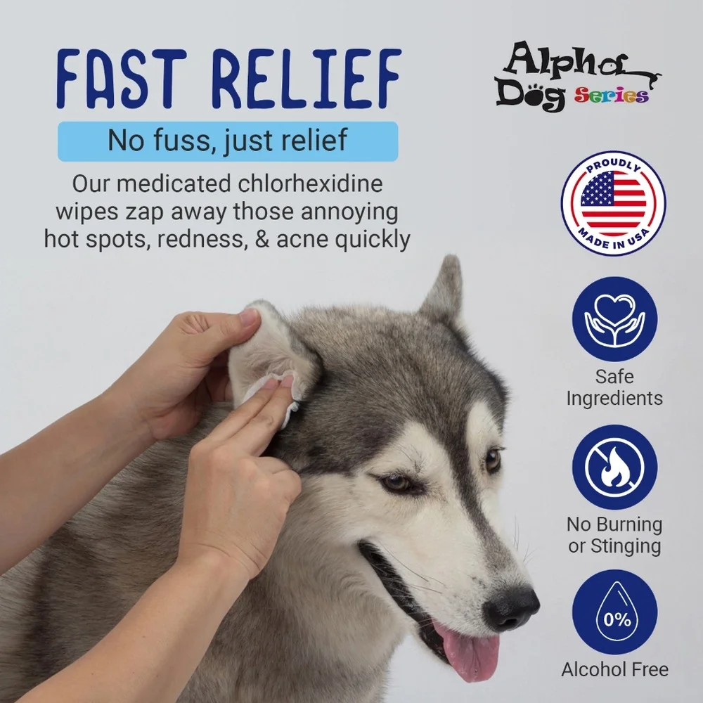 Alpha Dog Series Chlorhexidine Ketoconazole Wipes Anti Itch Hot Spot Relief